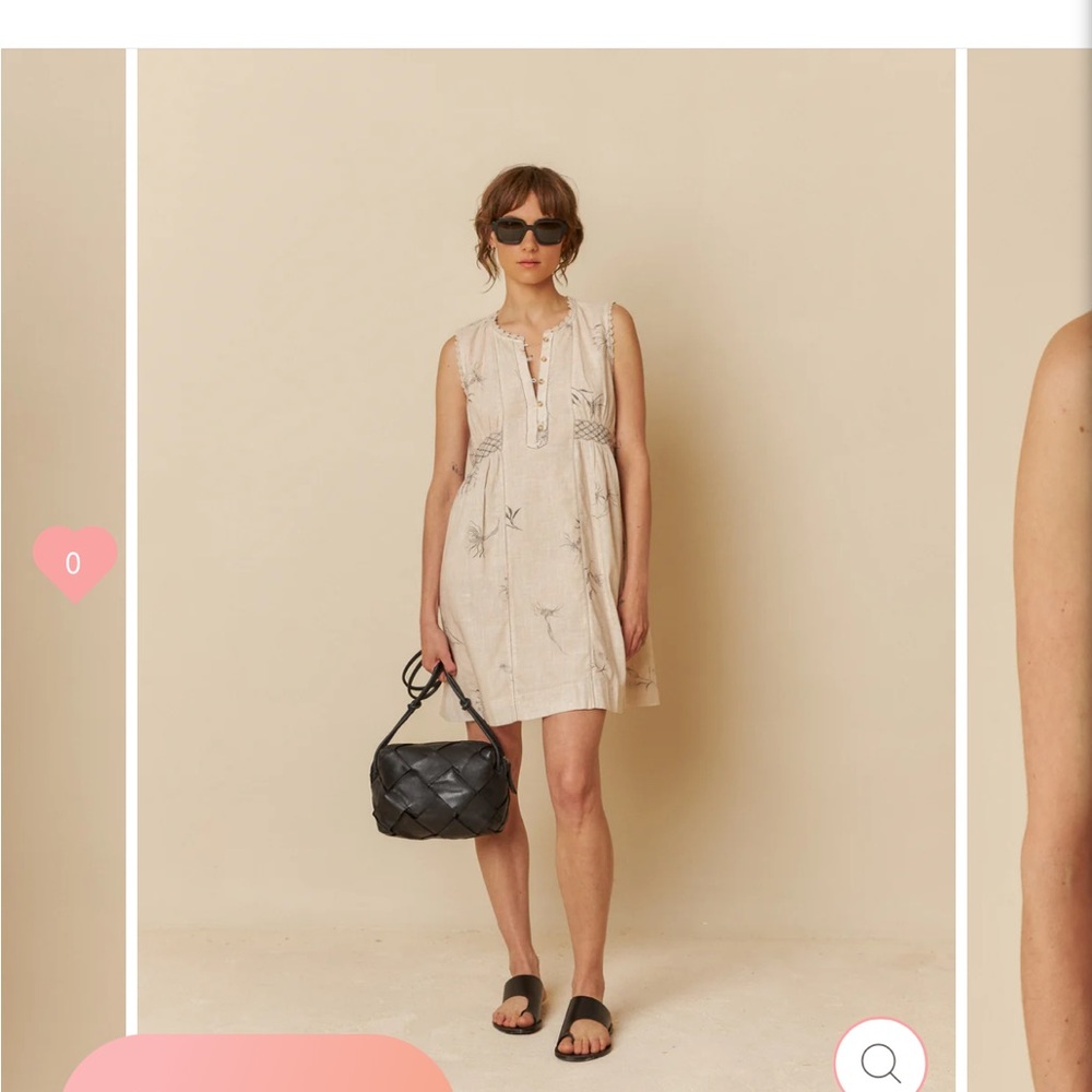 Indi & Cold Sleeveless Beige Dress with Delicate Patterns